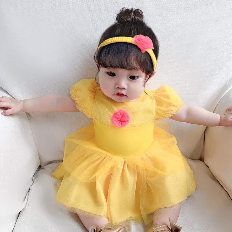 HIHCBF Baby Toddler Girls Christmas Halloween Costume Belle Princess Birthday Bodysuit Romper Tutu Dress w/Headband - Image 5